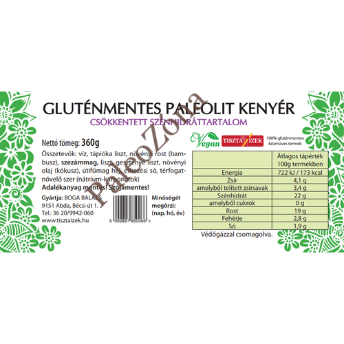 Gluténmentes Paleolit kenyér élesztő nélkül 340g  - Tiszta Ízek