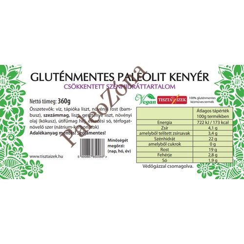 Gluténmentes Paleolit kenyér élesztő nélkül 340g  - Tiszta Ízek