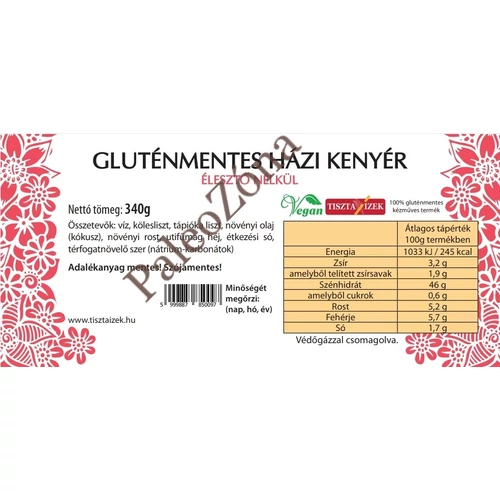 Gluténmentes házi kenyér, vegán, élesztő nélkül 340g szeletelt - Tiszta Ízek